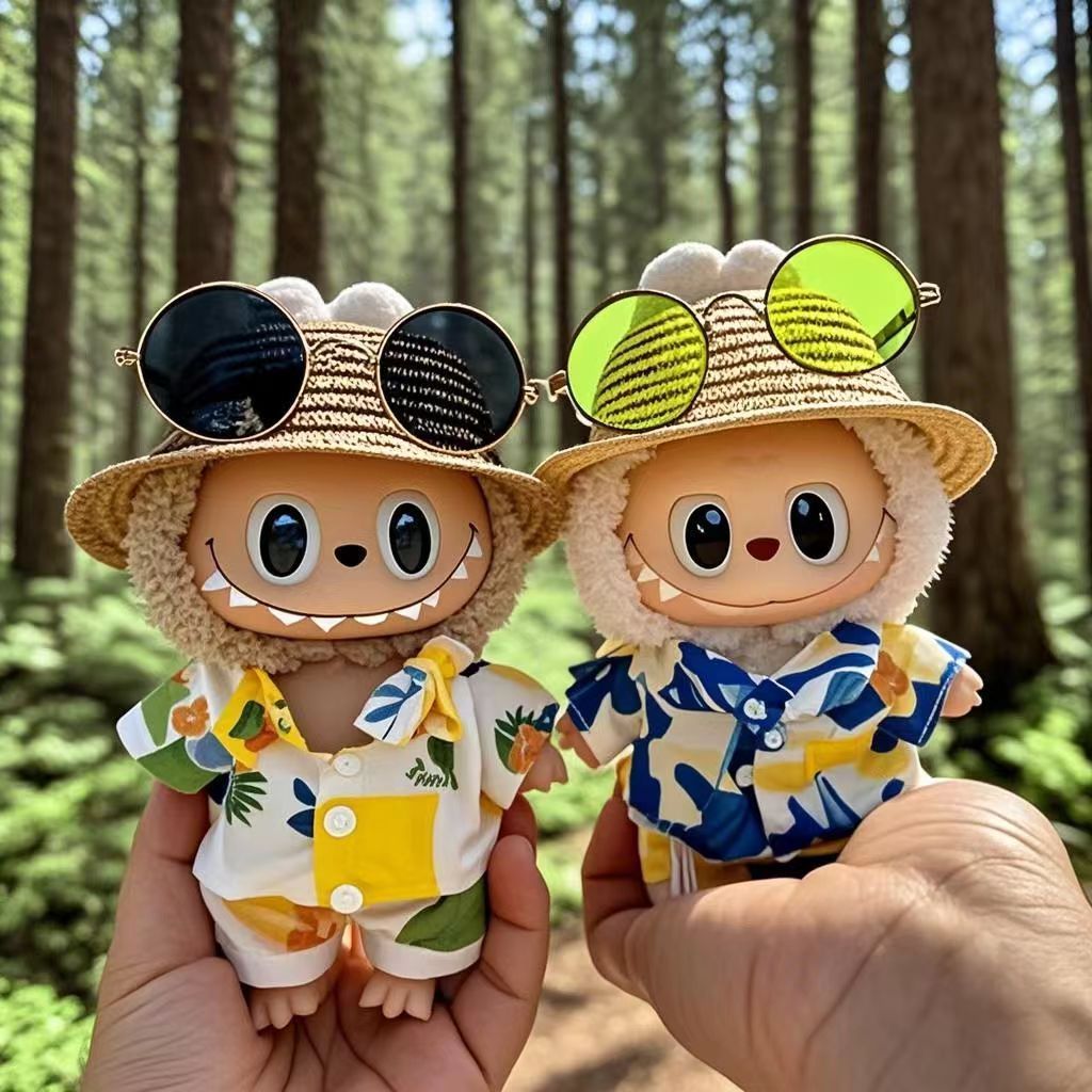 Labubu Macaron Summer Vacation Hollow Straw Hat Braided Hat Sunglasses Accessories