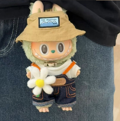 labubu doll clothes 17cm blind box pull cloth pendant change clothes overalls spring field suit