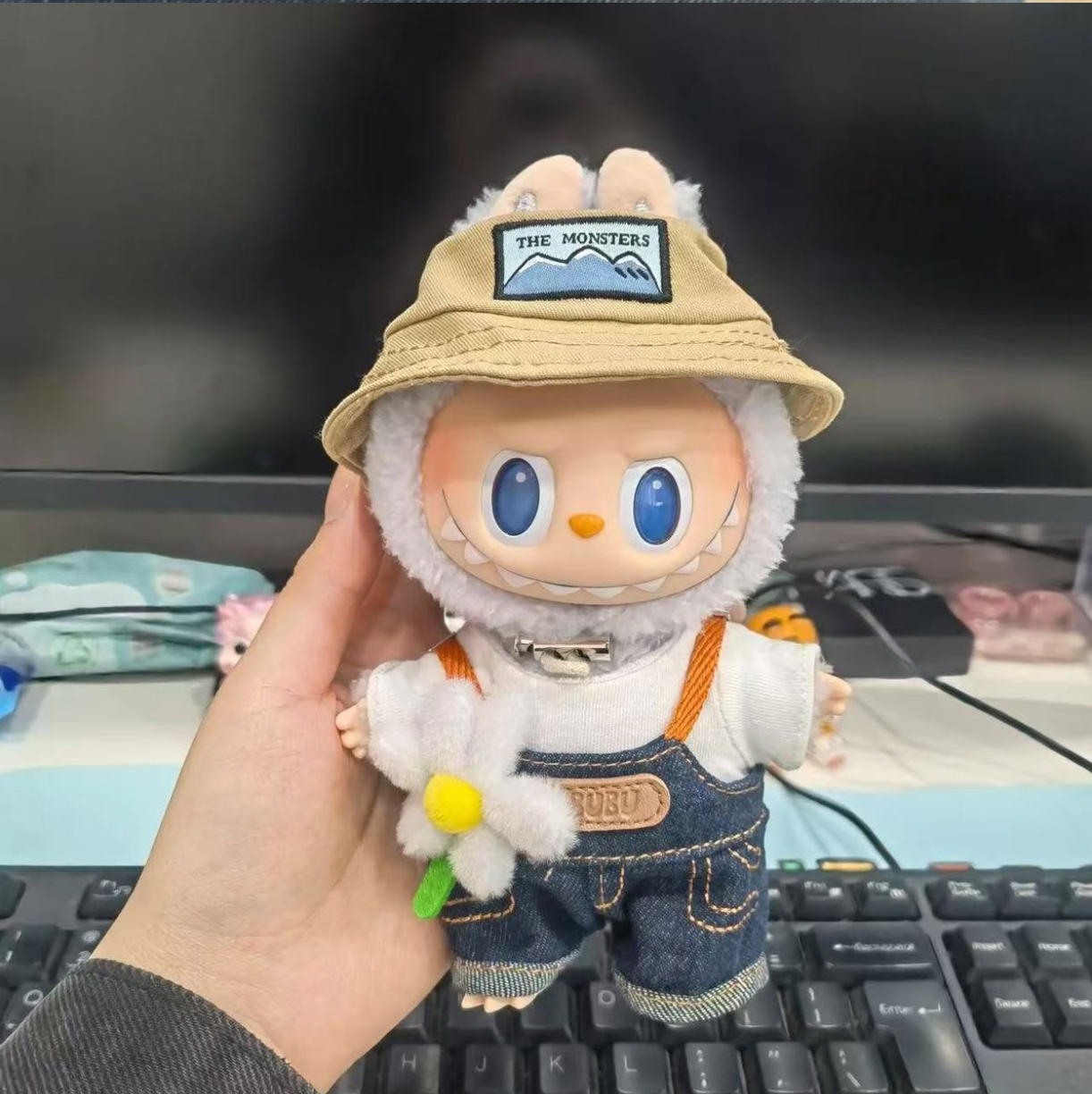 labubu doll clothes 17cm blind box pull cloth pendant change clothes overalls spring field suit