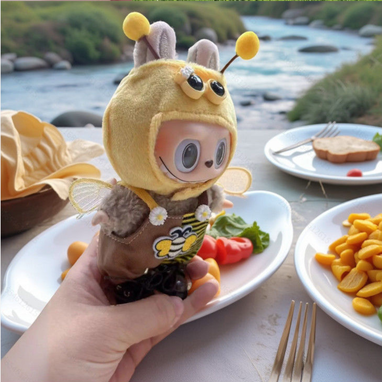Labubu baby clothes cute little bee suit Labubu replacement clothes 17cm jumpsuit hoodie change clothes