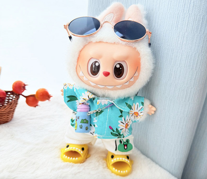 First/Second Generation Labubu Clothes Sitting Party Baby Clothes Beach Glasses Set