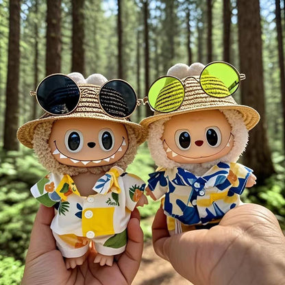 Labubu Macaron Summer Vacation Hollow Straw Hat Braided Hat Sunglasses Accessories