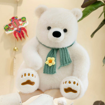 Polar bear wearing scarf