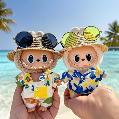 Labubu Macaron Summer Vacation Hollow Straw Hat Braided Hat Sunglasses Accessories