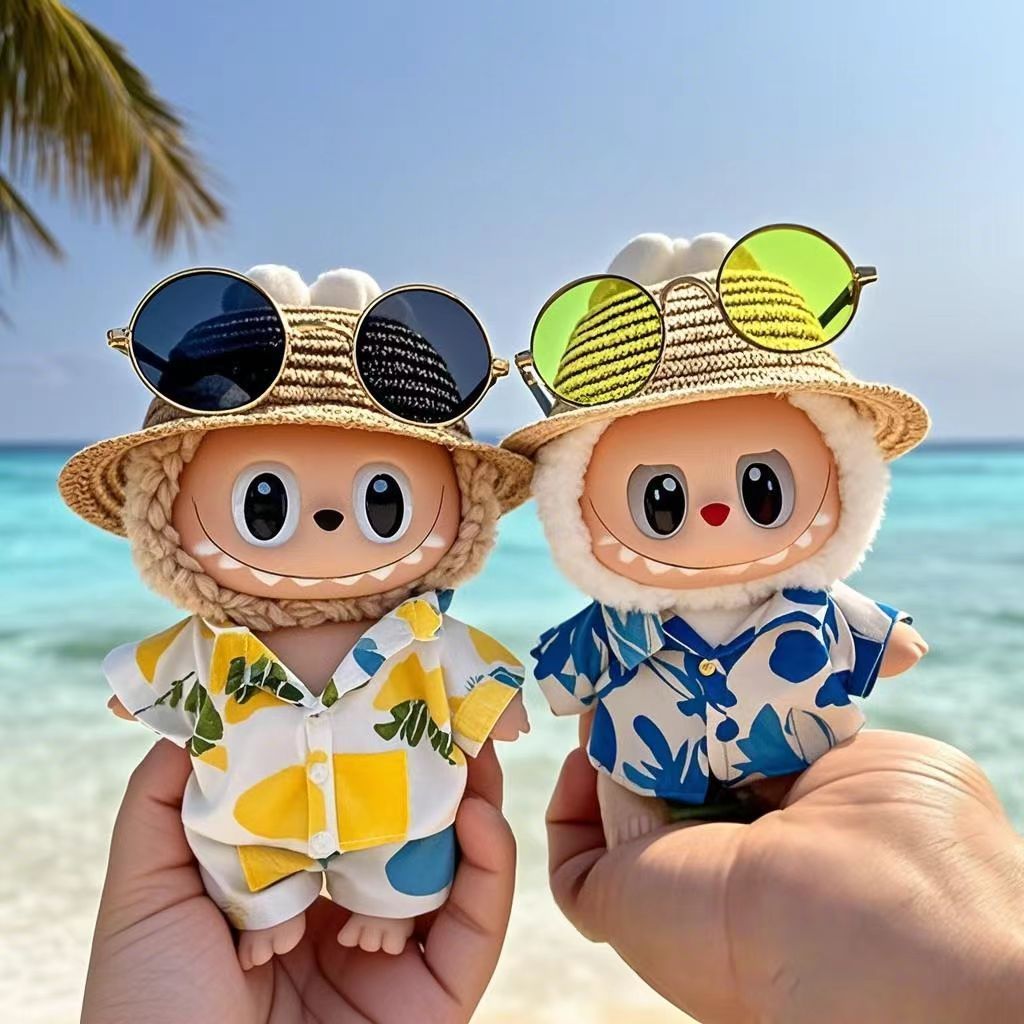 Labubu Macaron Summer Vacation Hollow Straw Hat Braided Hat Sunglasses Accessories