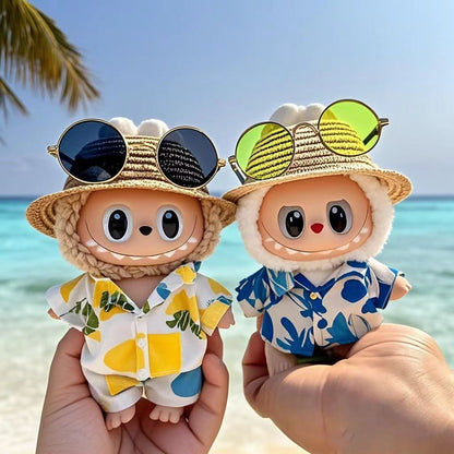 Labubu Macaron Summer Vacation Hollow Straw Hat Braided Hat Sunglasses Accessories