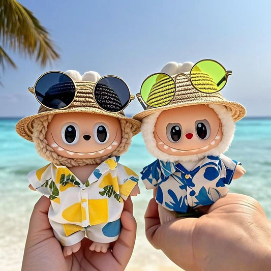 Labubu Macaron Summer Vacation Hollow Straw Hat Braided Hat Sunglasses Accessories